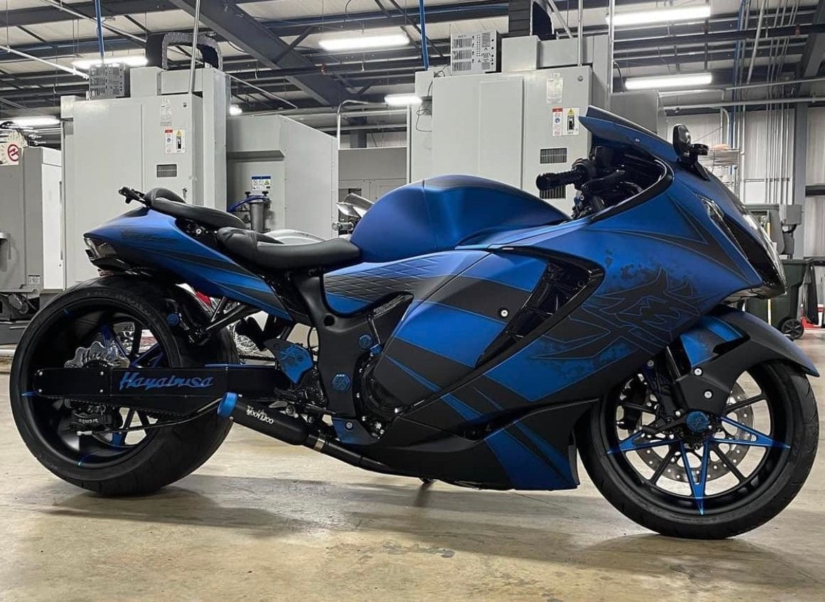 MINI MEG 4 INTO 1 RACE EXHAUST SUZUKI HAYABUSA 22-25 BLACK WIDE TIRE SWINGARM VMMEFSWTBUSAM2B*