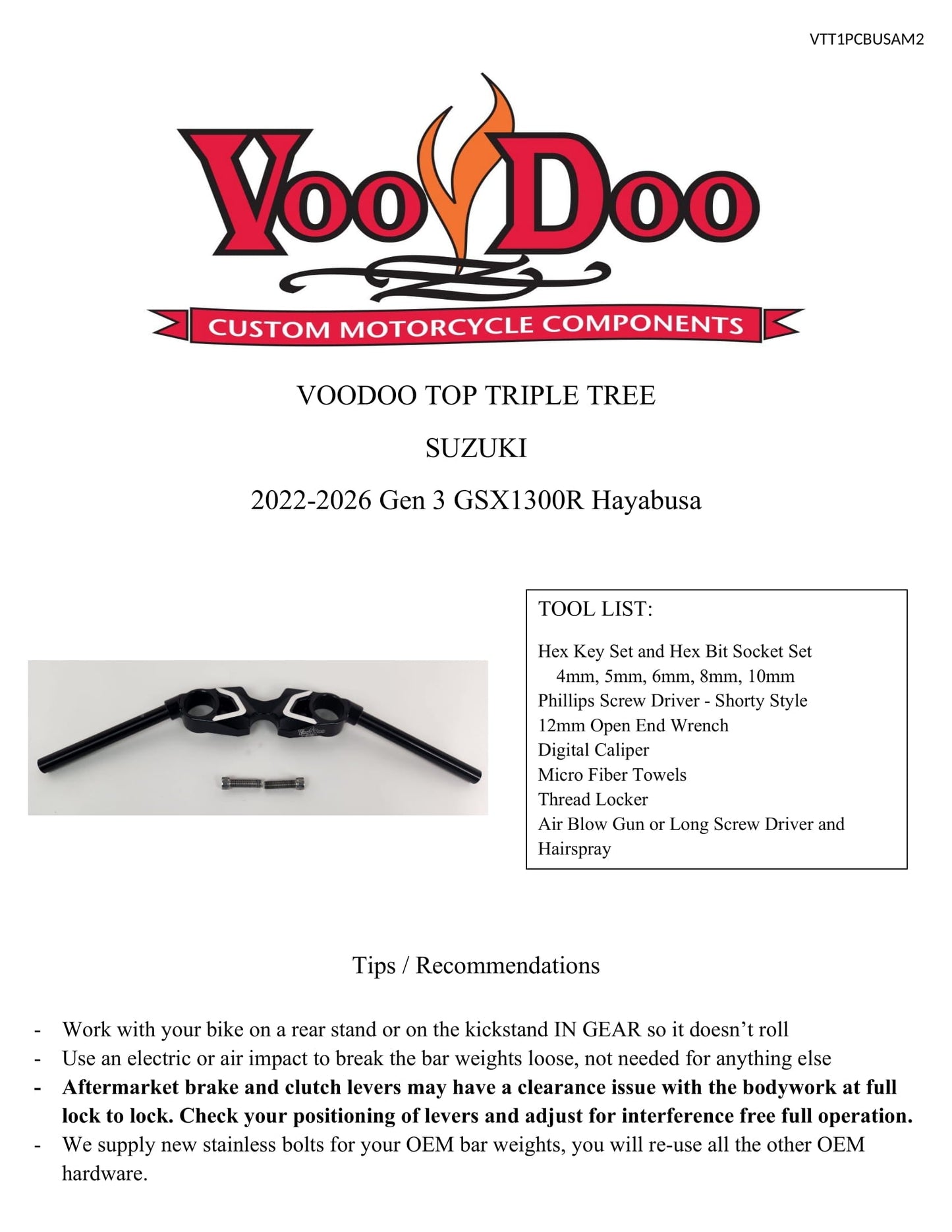 TOP TRIPLE TREE HAYABUSA 22-26 BLACK VTT1PCBUSAM2